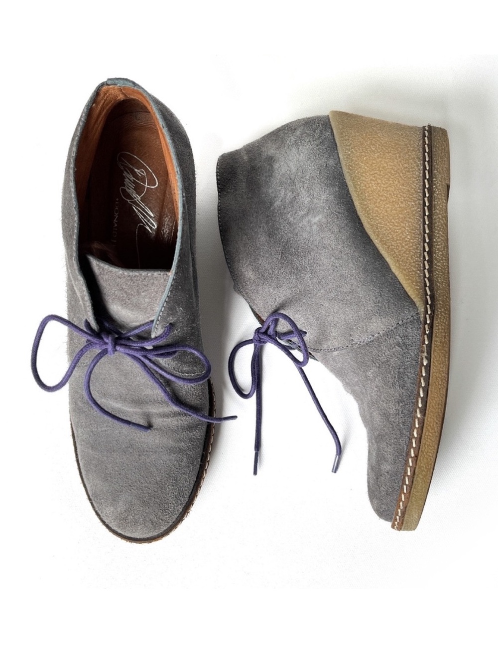 Vintage Donald J Pliner Sz 7 Suede Gum Wedge Heel Chukka Ankle Booties